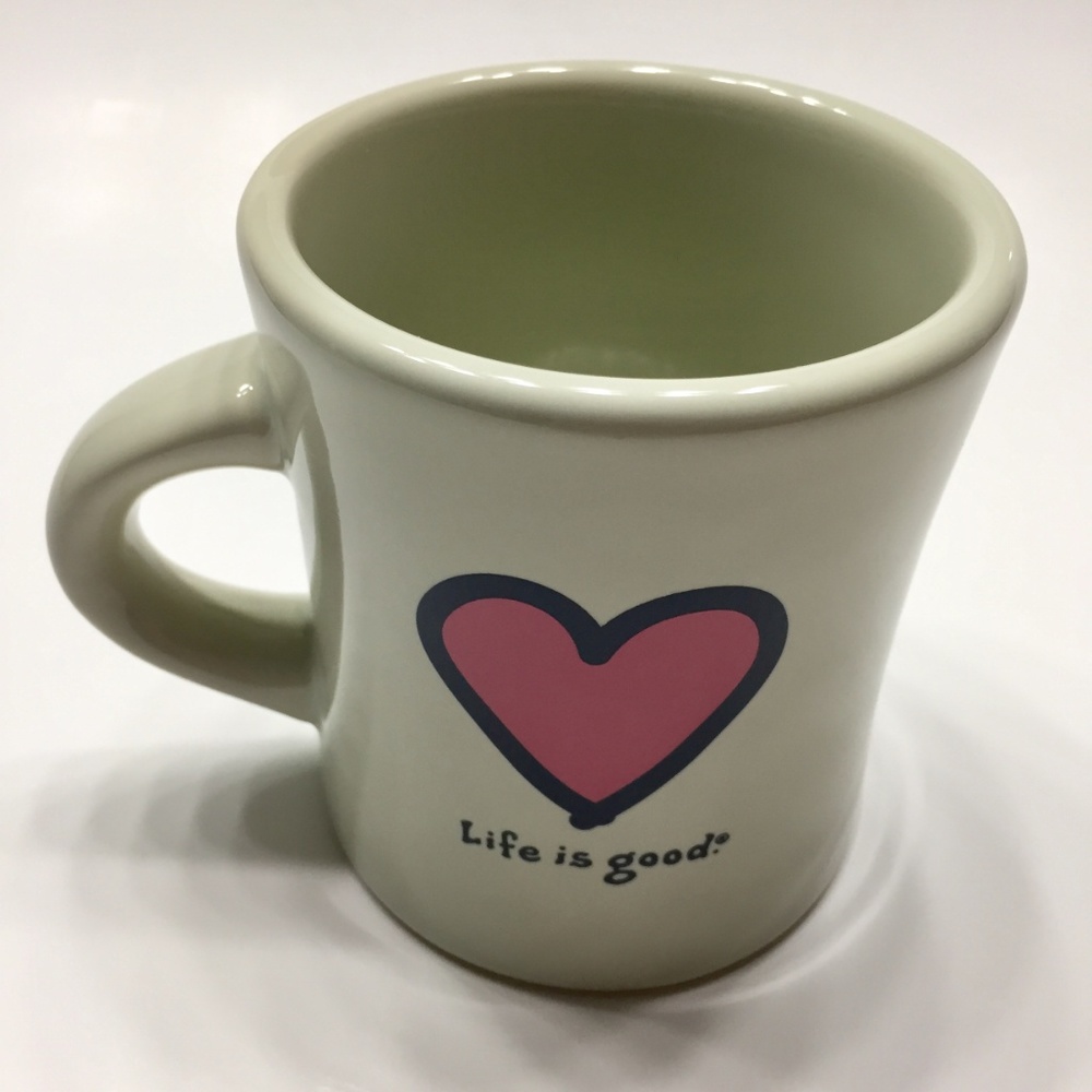Life Is Good Coffee Mug Cup Pink Heart 12 oz